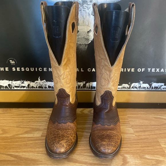 Boulet Women's Brown Buckaroo Cowgirl Boots Size 6 1/2 C Round Pulls Style 2176 - Picture 1 of 15